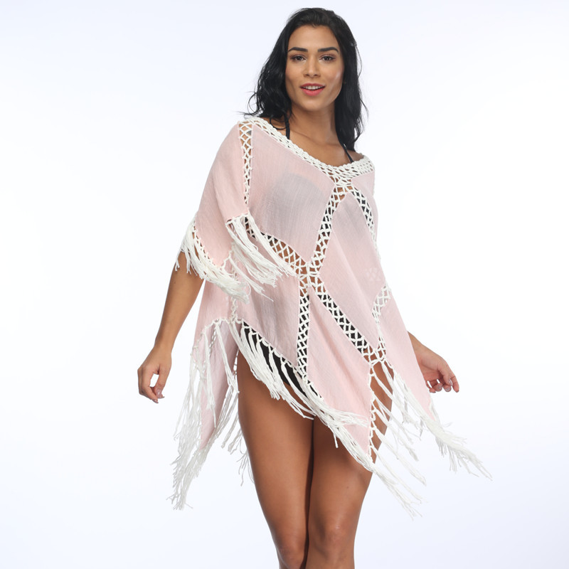 4717Fringe Crochet Beachwear Shawl